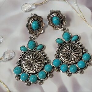 Turquoise and Silver Floral Earrings